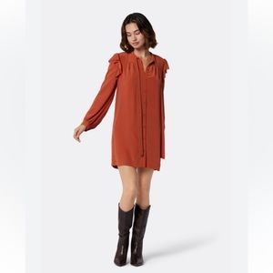 Joie Eloise 100% Silk Arabian Spice Button-Up Ruffle Long Sleeve Dress Medium